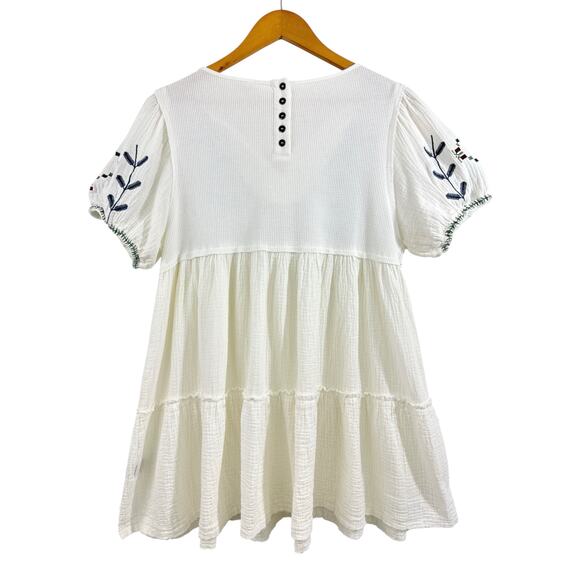 POL Ivory Embroidered Mini Dress Size L Boho Tassel Tie Balloon Sleeve - Picture 5 of 13